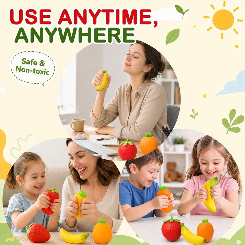 3 Pcs Fruit Squishy Pack - Includes (Strawberry Banana and