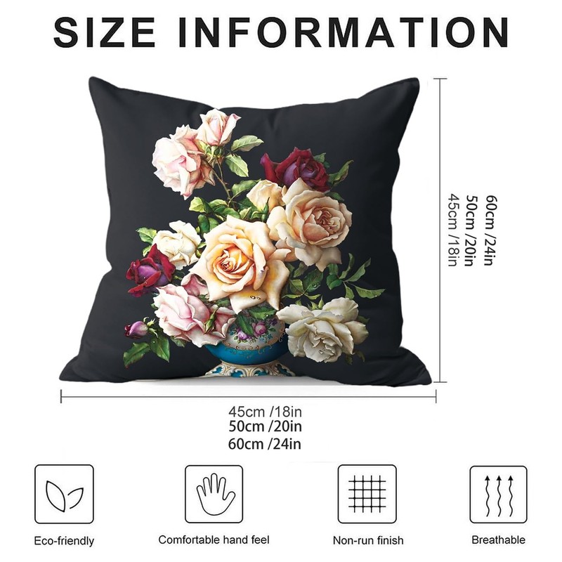 whooplaArt Elegant Decorative Velvet Floral Pillow Cover Double Sides Flower