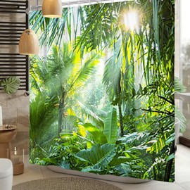Xiaoterna Spring Shower Curtain Tropical Rainforest Lush Green Leaves in Jungle Bath Curtain Jungle Sunrise Waterproof Shower Curtain Machine Washable Waterproof Fabric 180 x 180 cm