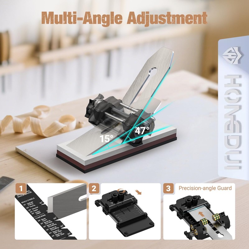 HONGDUI Chisel Sharpening Kit with Honing Guide, Sharpening Angle Fixture