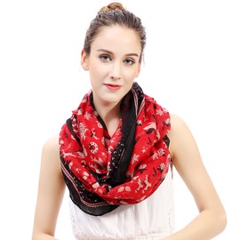 Lina & Lily Women's Loop Scarf with Christmas Pattern, red