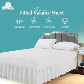 COTTON BLISS Fitted Valance Sheet Double Bed - Durable, Floor-Length Frilled Skirt Conceals Storage - Fade & Wrinkle-Resistant Bed Valance Double - 137 x 190 cm with 25 cm Depth + 30 cm Frill (White)