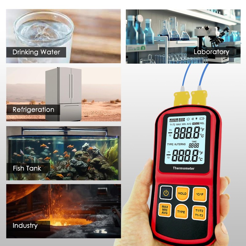 JuviPerpric Thermocouple Thermometer Digital K Type Thermometer,Dual Channel Thermocouple Tester(-238~3212℉)