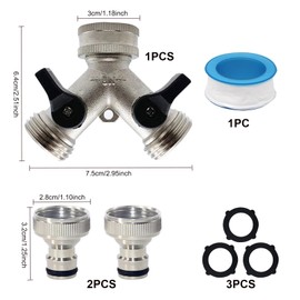 2 Way Garden Hose Splitter, 3/4" Y Valve Garden Hose Connector with Individual On/Off 2-Way Tap Connector Garden Hose Tap Connector with Quick Connector for Outdoor Gardening