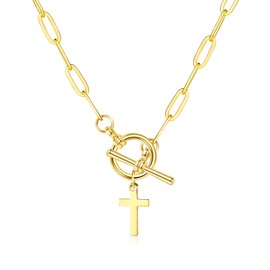 TUPMI 14K Gold Cross Necklace for Women Girls Simple Paperclip Cross Pendant Necklace Dainty Gift for Women Mom