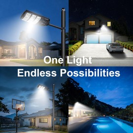 JUMGUN Solar Street Light, Solar Security Light with Remote Control, 10m/33ft Radar Motion Sensor Light Dusk to Dawn, Waterproof Outdoor Solar Flood Lights for Parking Lot, Front Door, Yard, Wall