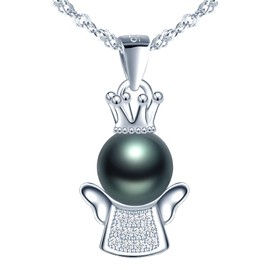Yumilok 925 Sterling Silver Women's Necklace with Freshwater Cultured Pearl and Zirconia Angel Guardian Angel Pendant Necklaces Necklace for Women Girls, Sterling Silver Pearl, Cubic Zirconia