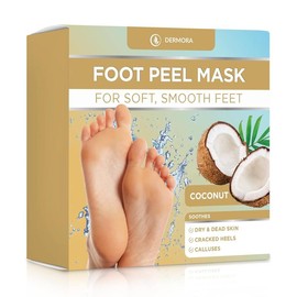 DERMORA Foot Peel Mask - 2 Pack of Regular Skin Exfoliating Foot Masks for Dry, Cracked Feet, Callus, Dead Skin Remover, Original Scent Nail - Color: Scent: Coconut, Size: 2 Count (Pack of 1)