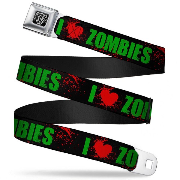 Buckle-Down Seatbelt Belt - I "HEART" ZOMBIES Black/Green/Red Splatter -