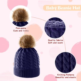 Juego de 3 guantes de gorro y bufanda para bebé, gorro de punto, guantes cálidos de invierno, calentador de cuello para niños y niñas de 0 a 3 años, Azul Marino, Talla única