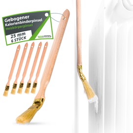 ToolSpace Radiator Brush 6 x Corner Brushes 25 mm Premium Set Painting Brush Long Handle for Hard to Access Areas Angle Brush Wooden Handle Facade Brush Natural Bristles Angled Head for Precise Painting
