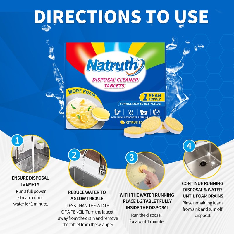 NATRUTH Garbage Disposal Cleaner Tablets - 24 Count - Lemon