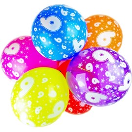 Happium 6th Birthday Balloons, 12" Multicoloured Numbers Printed Latex Age Balloons, Birthday Digit Balloons 6 for Girls Boys 6 Year Old Birthday Decorations, 6th Anniversary Party (Pack of 10)
