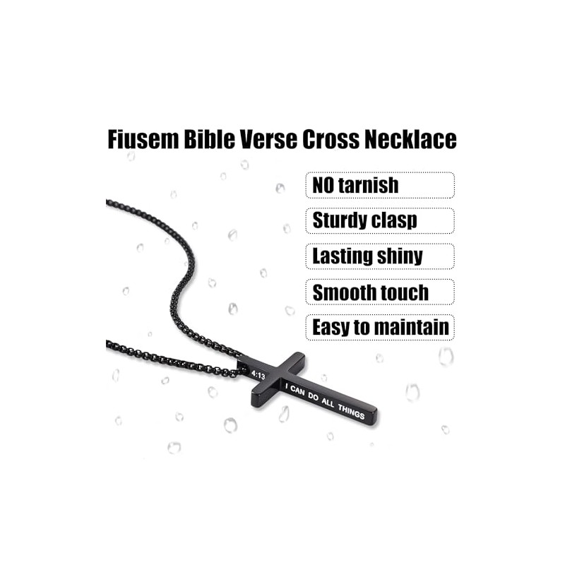 Inspirational Bible Verse Cross Necklace for Men - Stainless Steel