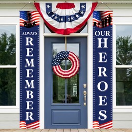 71" X 12" Memorial Day Decorations, Memorial Day Door Decorations Always Remember Our Heroes Porch Banner, Red White Blue Memorial Day Banner for Indoor Outdoor