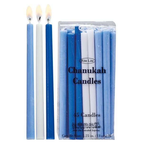 Rite Lite Deluxe Chanukah Candles - Assorted Blue, Light Blue & White 45 Hanukkah Menorah Candles