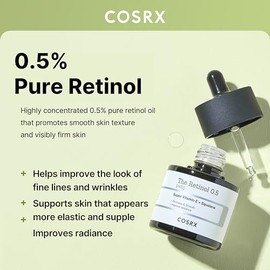 COSRX Aceite de retinol 0.5, suero antienvejecimiento con tratamiento retinoide al 0.5% para la cara, reduce arrugas, líneas finas, cuidado suave de l