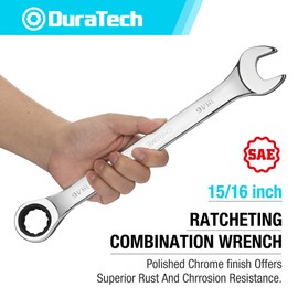 DURATECH 15/16" Ratcheting Combination Wrench, SAE, 72-Tooth, 12-Point, CR-V Constructed with Mirror Polish