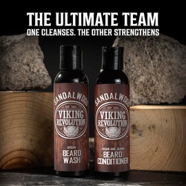 Viking Revolution Ultimate Conditioner for Men's Beard Grooming - Softens, Smoothes and Soothes Beard Itch- Contains Wash, Conditioner, Oil, Balm and Comb- Sandalwood Scent