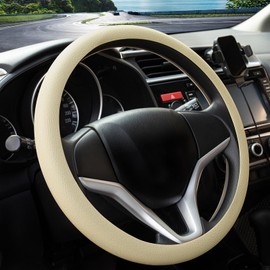 Spurtar - Funda antideslizante para volante de coche de 14 a 15 pulgadas, funda de silicona suave e inodora, con textura de piel de silicona, gran agarre para volante, color beige