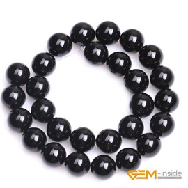 GEM-inside 14mm Round Black Agate Beads Strand 26-28 Pcs At 15 Inches by GEM-inside