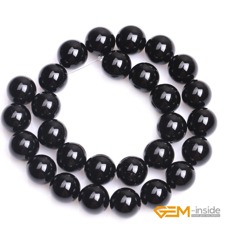 GEM-inside 14mm Round Black Agate Beads Strand 26-28 Pcs At