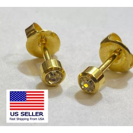 Unbranded Hypoallergenic CZ Stud Earring Yellow Gold PVD 4mm Surgical Steel Sensitive Ears