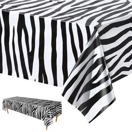 54x108 Inch Plastic Zebra Print Tablecloth,Animal Safari Table Cover,Animal Print Table Cover,Rectanglar waterproof Tablecloth for kids Birthday,Baby Shower,Zoo Jungle Safari Themed Party Decorations