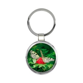 Butterflies : Gift Round Keychain Floral Flowers Female for Secretary Nature