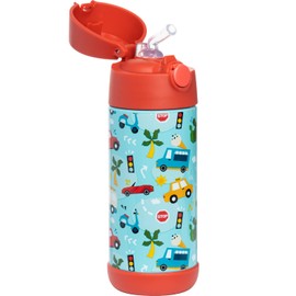 Snug Kids Flask - Stainless Steel Insulated Water Bottle with Straw for Children/Toddlers (Girls/Boys) - Cars, 350ml