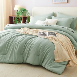 CozyLux Queen Comforter Set 7 Pieces Bed in a Bag Queen, Sage Green Bedding Comforter Set with Sheets All Season, 7PC Bed Sets with Comforter, Fitted Sheets, Flat Sheets, Pillow Shams and Pillowcases
