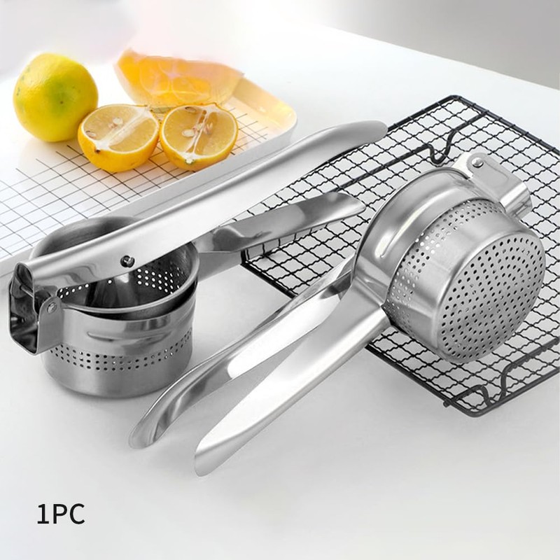 Potato Ricer, 15oz Stainless Steel Potato Masher with Ergonomic Handle