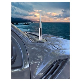 TRUE SPIKE 9 inch SILVER WHITE TIP PENETRATOR FAT BULLET ANTENNA with ANTI-THEFT + COPPER COIL Heavy Gauge CNC Machined Billet Aluminum Short Compatible with Dodge Ram 1500 2500 3500 94-08 1994-2008