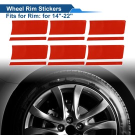 Partuto 6 Pcs Wheel Rim Stickers Square Car Wheel Rim Tapes Decoration Stickers for 14"-22" Rim Red PET