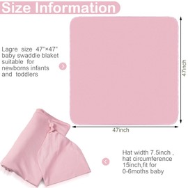 JaGely 2 Pack Baby Newborn Swaddle Blanket and Hat Set 47" x 47" Large Stretchy Receiving Blankets Set for Newborn Baby(Pink, Light Purple)