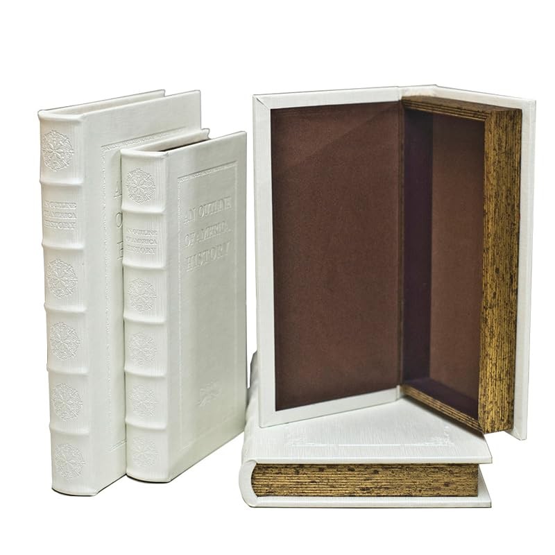 Decorative Books with White Faux Leather,Decorative Book Box for Home