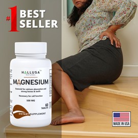 Hallusa Natural MAGNESIUM - Muscle & Nerve Function - Bone Health - High Absorption - 60 Tab