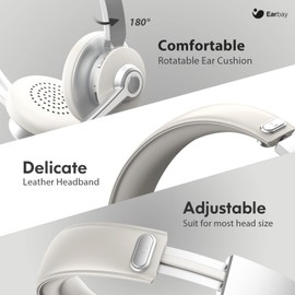 Auriculares Bluetooth con cancelación de ruido de micrófono, auriculares inalámbricos con micrófono para llamadas claras, auriculares de PC con silencio y tiempo de conversación 28 horas para teléfonos inteligentes, laptop, oficina en casa, centro de lla