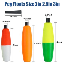 JSHANMEI Peg Floats Catfish Rig Floats Fishing Floats for Catfish Crappie Foam Cigar Floats Slip Fishing Bobbers for Santee Rig Catfishing (Mix 6 Colors-12pcs, 2.5inch)