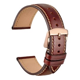 WOCCI 20mm Luxury Watch Band, Italian Leather Strap with Rose Gold Buckle (Burgundy)