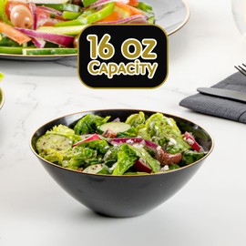 DecorLine Curve Collection Black with Gold Rim Soup Bowl Set, 16 oz. (10-Pack) – Premium Quality Material & Stylish Modern Design, Ideal for Family & Gatherings