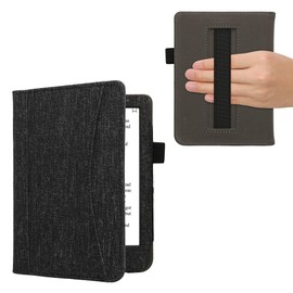 kwmobile Case Compatible with Kobo Clara BW/Colour - Fabric Cover with Magnetic Closure, Strap, Pocket - Dark Grey
