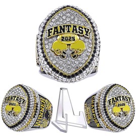 2025 Fantasy Football Championship Ring Heavy FFL Champion Trophy Ring Award Trophy for Fantasy Football League Winner (ring and stand together, size 10)