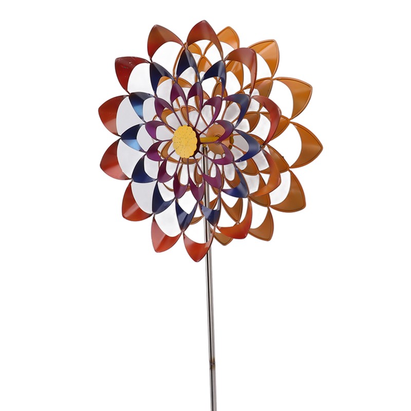 Outdoor 3D Windmill Colourful Exquisite Metal Wind Spinner with Ground