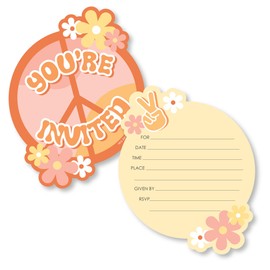 Big Dot of Happiness Stay Groovy - Shaped Fill-In Invitations - Boho Hippie Party Invitation Cards with Envelopes - Set of 12