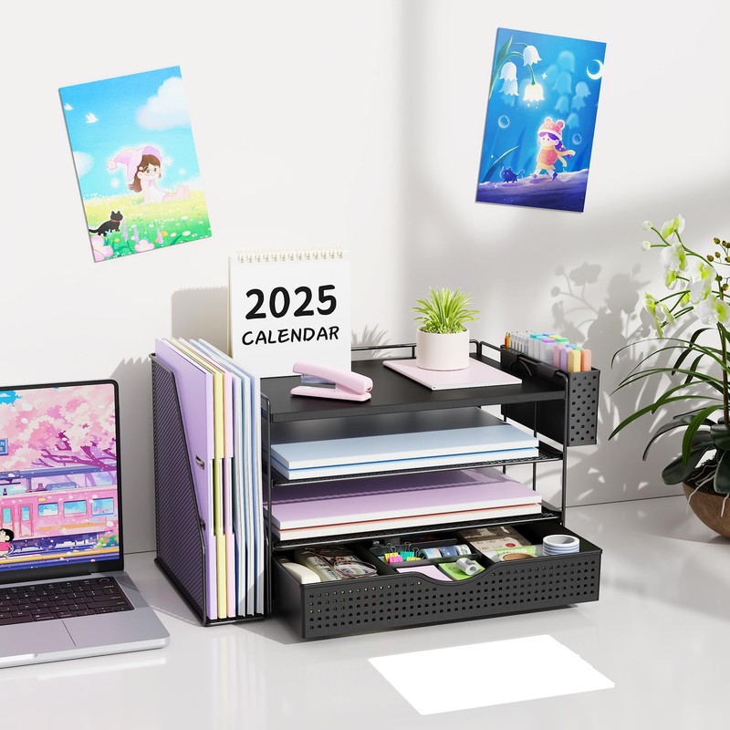 gianotter Wood Desk Organizers and Accessories with File Holder, 4-Tier