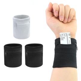 Pack of 3 Zip Wrist Pouches, Sports Gym Basketball Wristbands Running Sweatbands Wrist Packaging Wallet with Zip Pocket for Keys