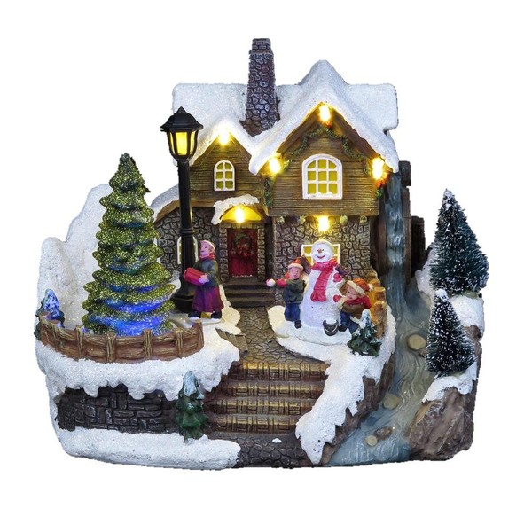 Lightahead Musical Christmas Snow House Figurine with Turning Tree Scene, LED Light with 8 Melodies,