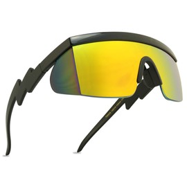 ShadyVEU Retro Oversized ZigZag Arms Flat Top Mirrored Color Lens Unisex Sunglasses (Black Frame/Fire Lens)