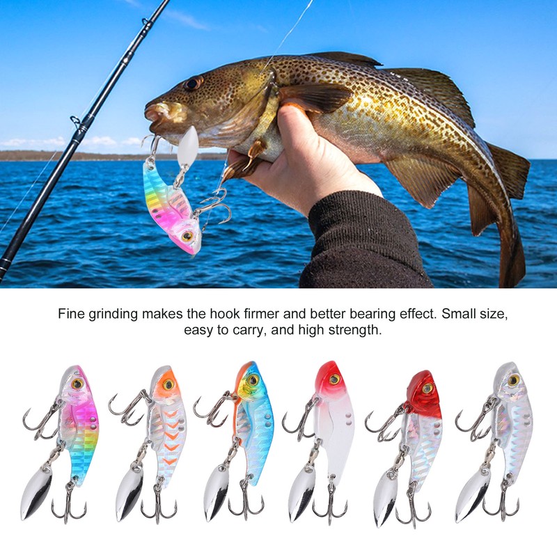 6pcs 5cm Metal Artificial Vib Fishing Lure Streamlined Design 3D